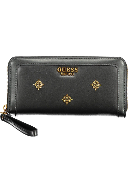 Elegant Black Polyurethane Wallet with Logo Detail