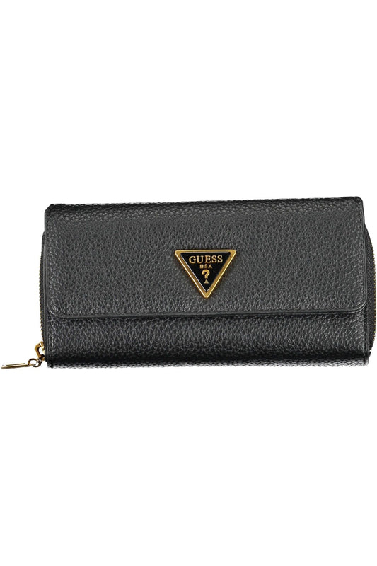 Sleek Black Polyurethane Wallet with Logo