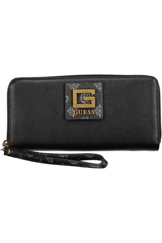 Chic Black Polyurethane Wallet with Contrasting Details