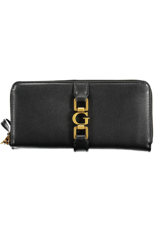 Elegant Black Polyurethane Wallet with Logo Detailing