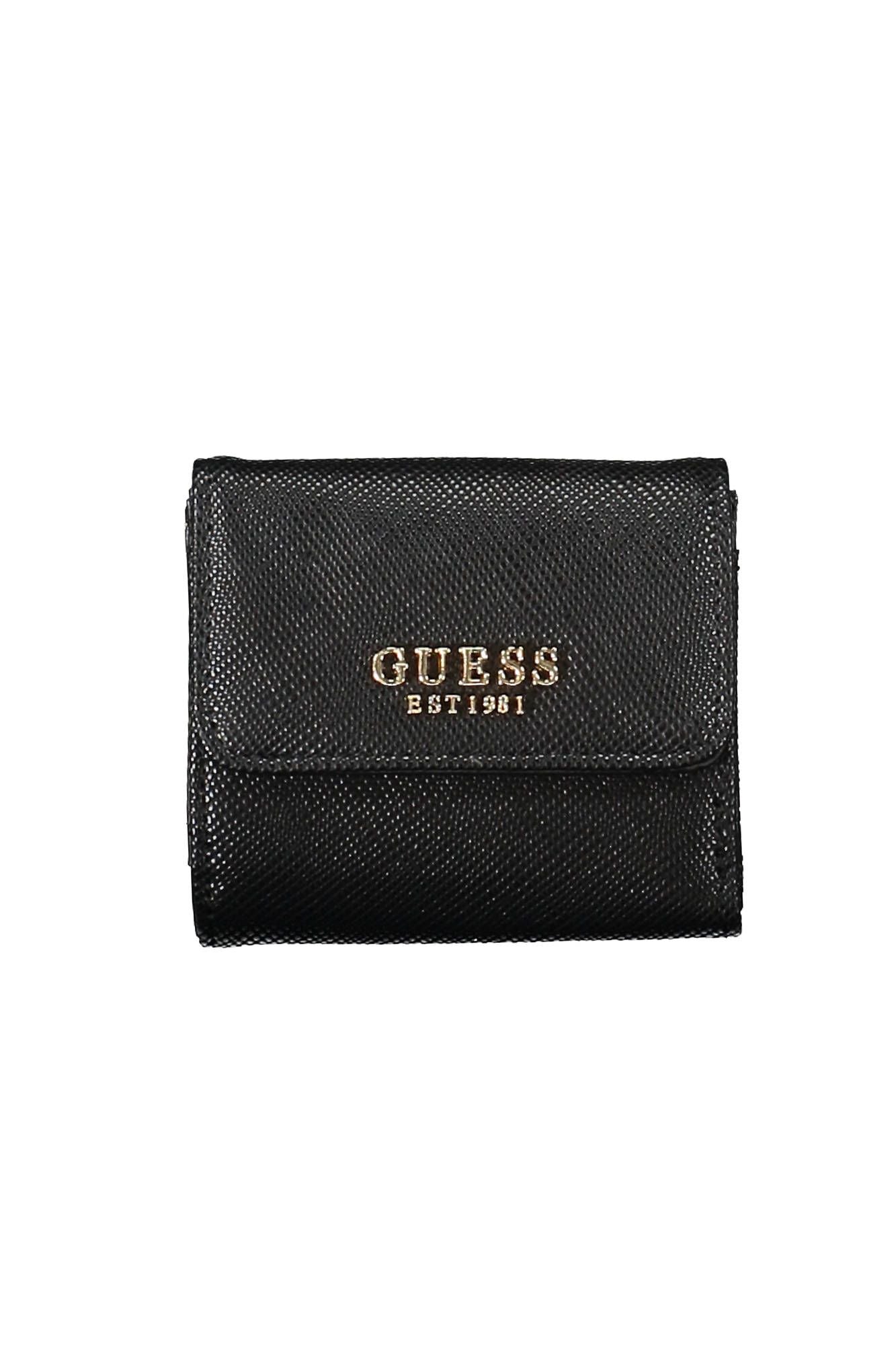 Chic Black Polyurethane Wallet with Snap Closure