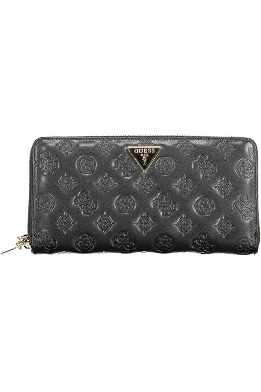 Chic Black Polyurethane Wallet with Contrasting Details