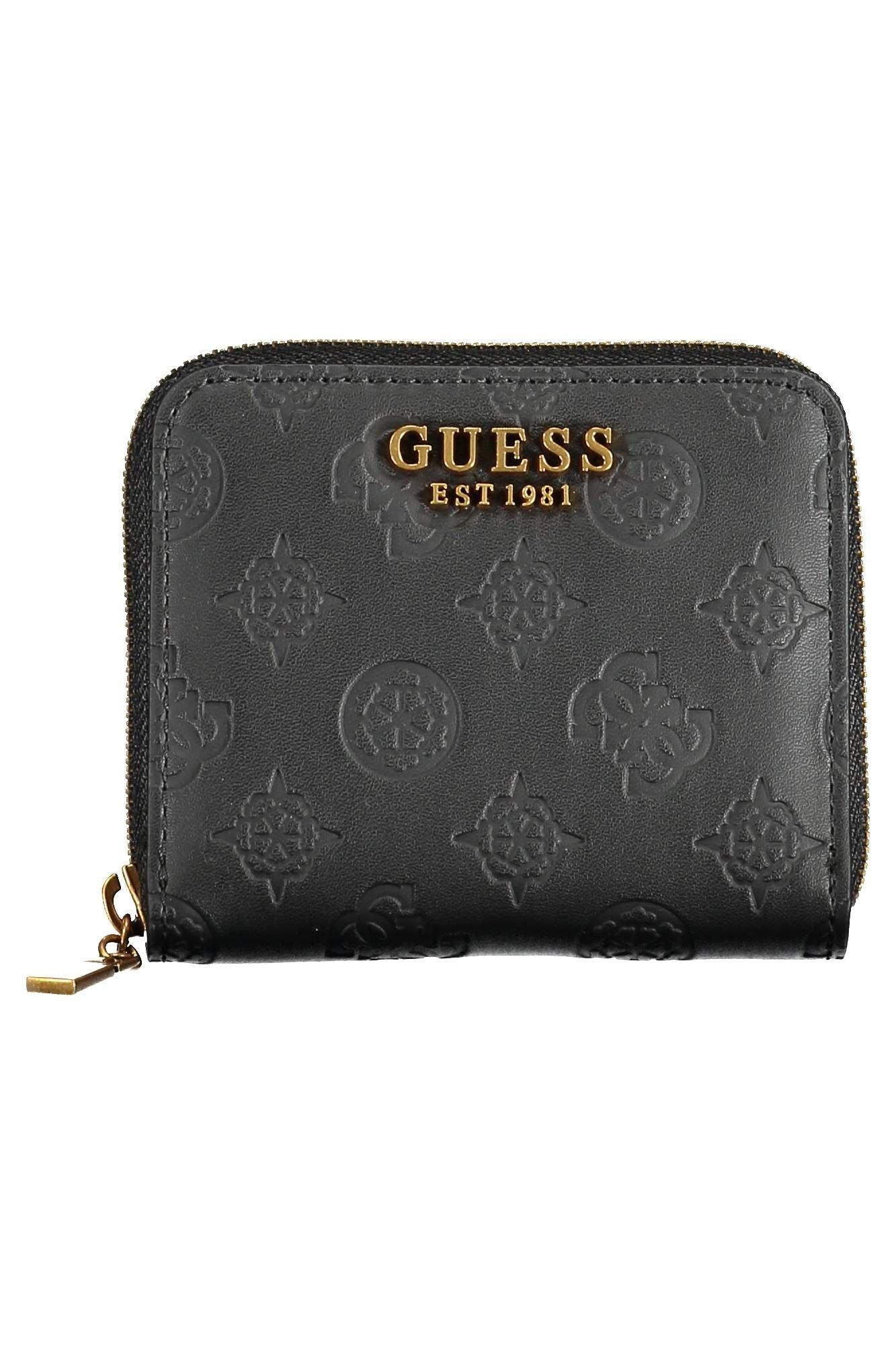 Chic Black Polyurethane Wallet with Logo Detail