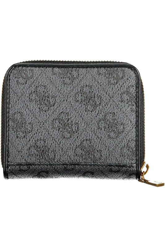 Chic Black Polyurethane Wallet with Contrasting Details