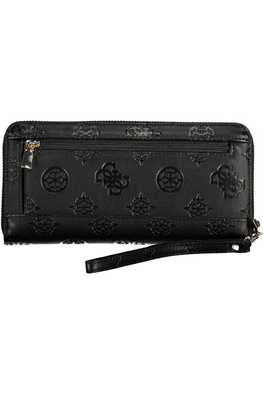 Chic Black Polyurethane Wallet with Contrasting Details