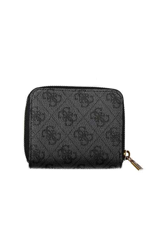 Chic Black Polyurethane Zip Wallet