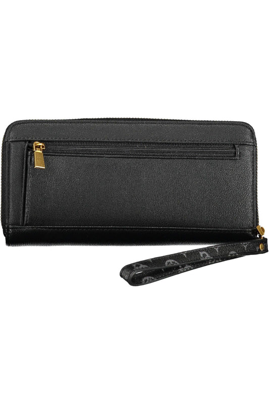 Chic Black Polyurethane Wallet with Contrasting Details