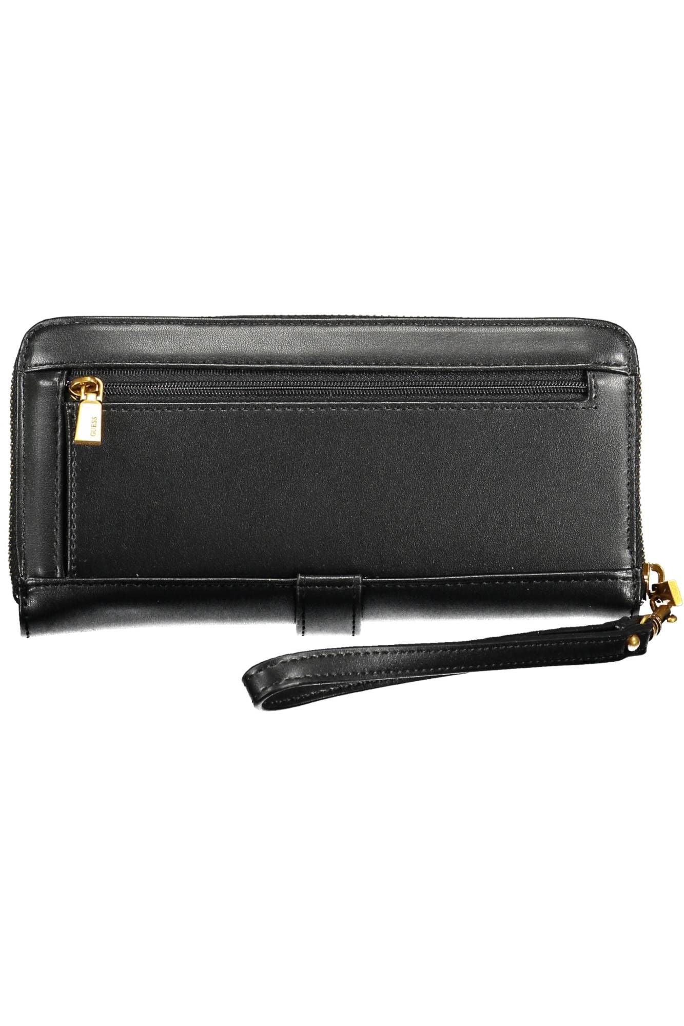 Elegant Black Polyurethane Wallet with Logo Detailing