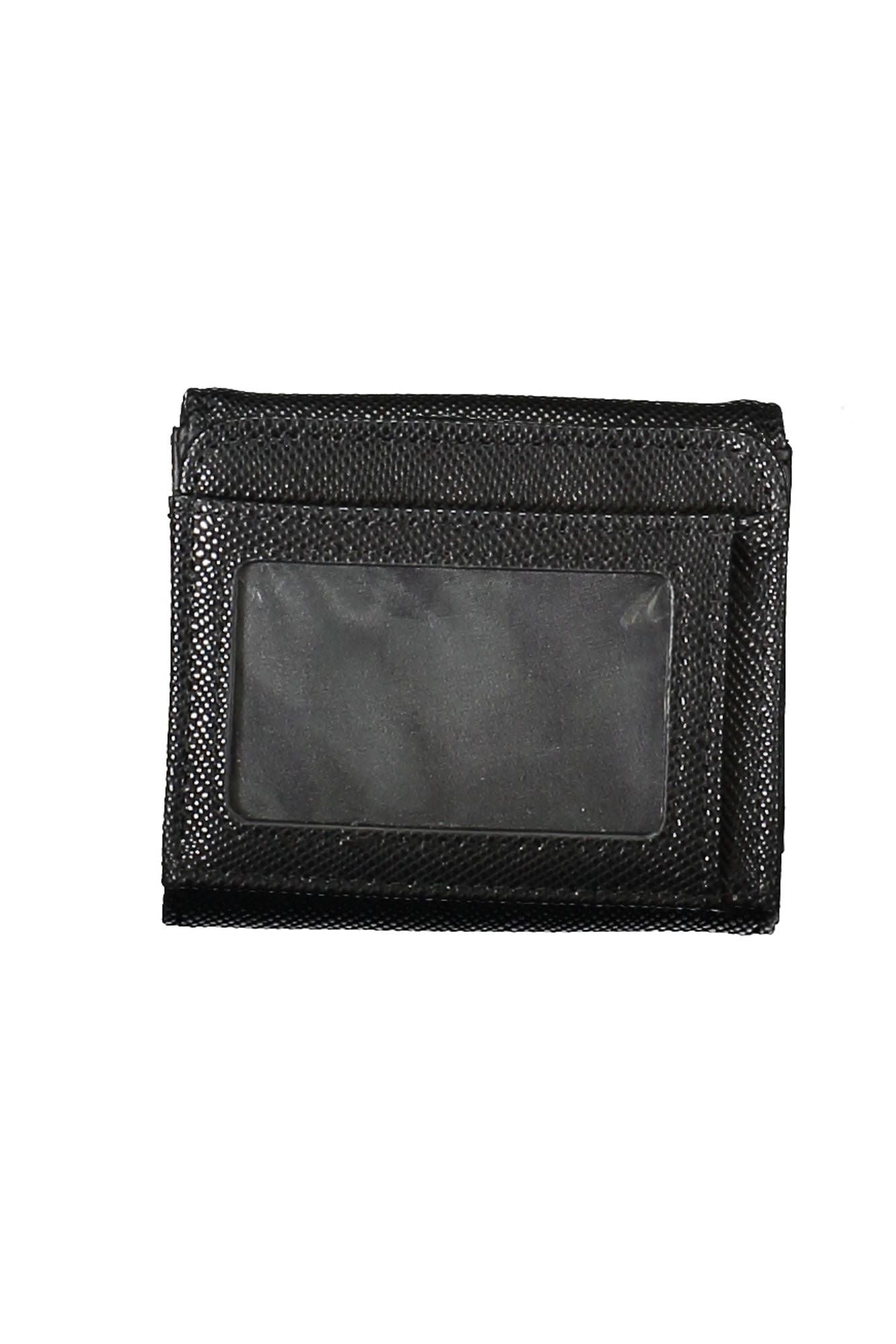 Chic Black Polyurethane Wallet with Snap Closure