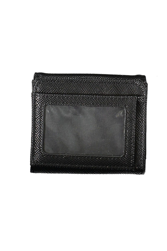 Chic Black Polyurethane Wallet with Snap Closure