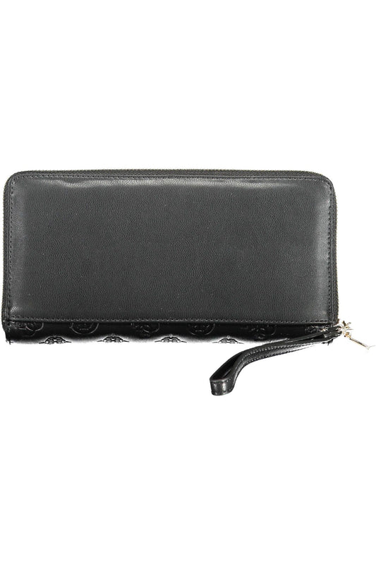 Chic Black Polyurethane Wallet with Contrasting Details