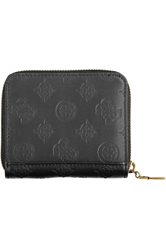 Chic Black Polyurethane Wallet with Logo Detail