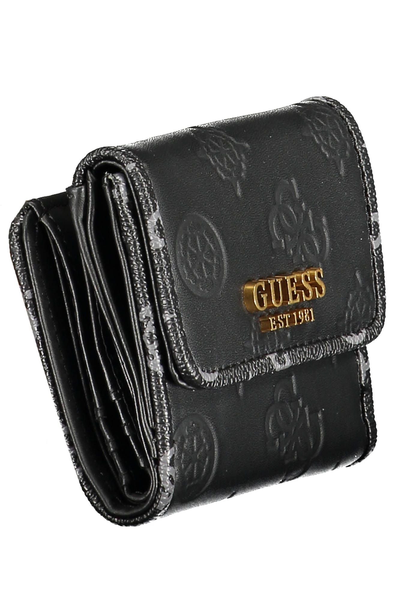 Elegant Black Polyurethane Wallet with Contrasting Details