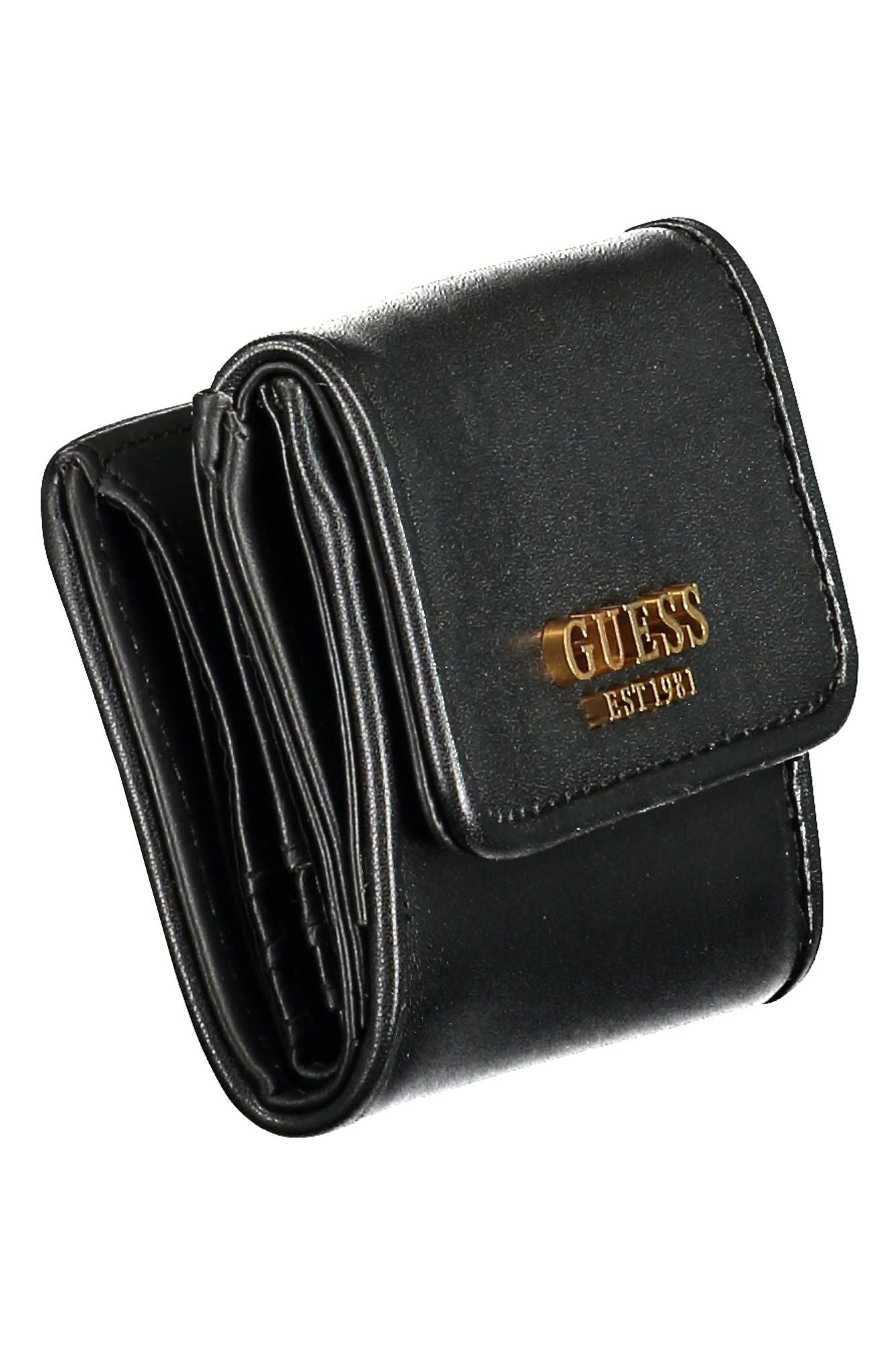 Elegant Black Polyurethane Wallet with Snap Closure