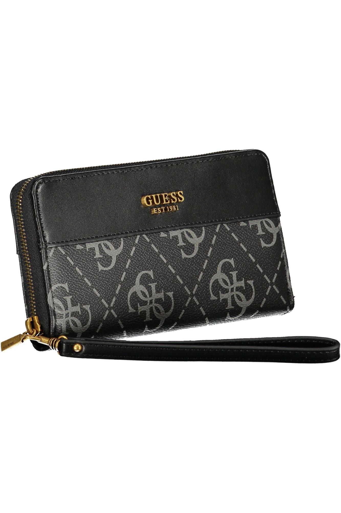 Elegant Black Zip Wallet with Contrasting Details