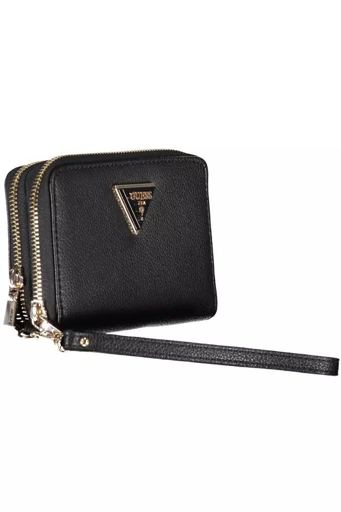 Elegant Black Double Wallet with Zip Closure