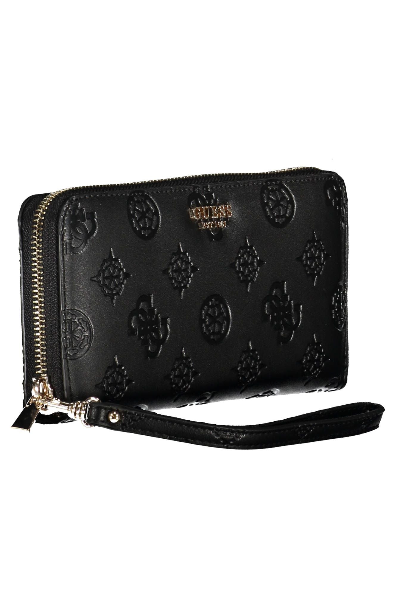 Chic Black Polyurethane Wallet with Contrasting Details