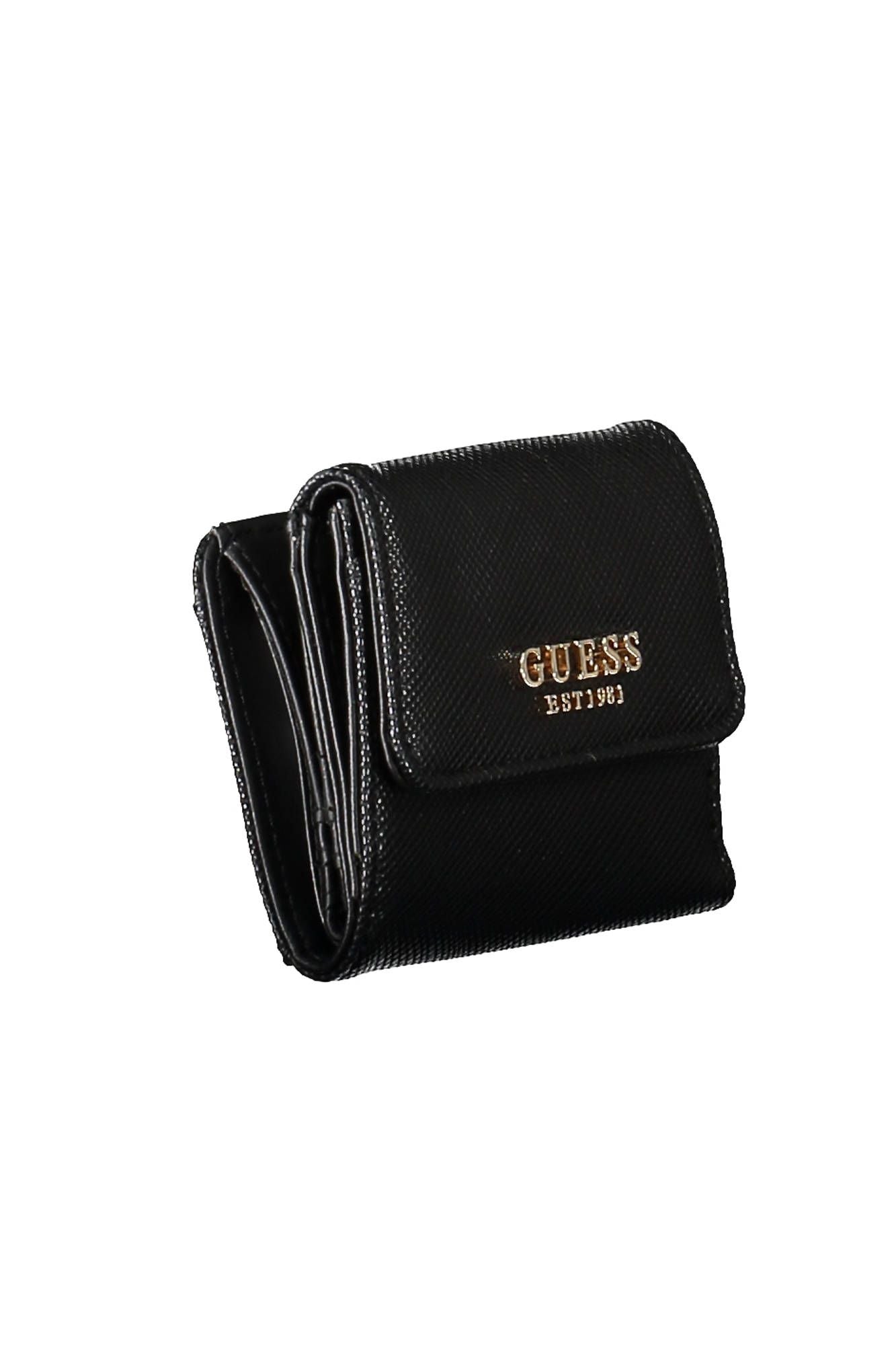 Chic Black Polyurethane Wallet with Snap Closure