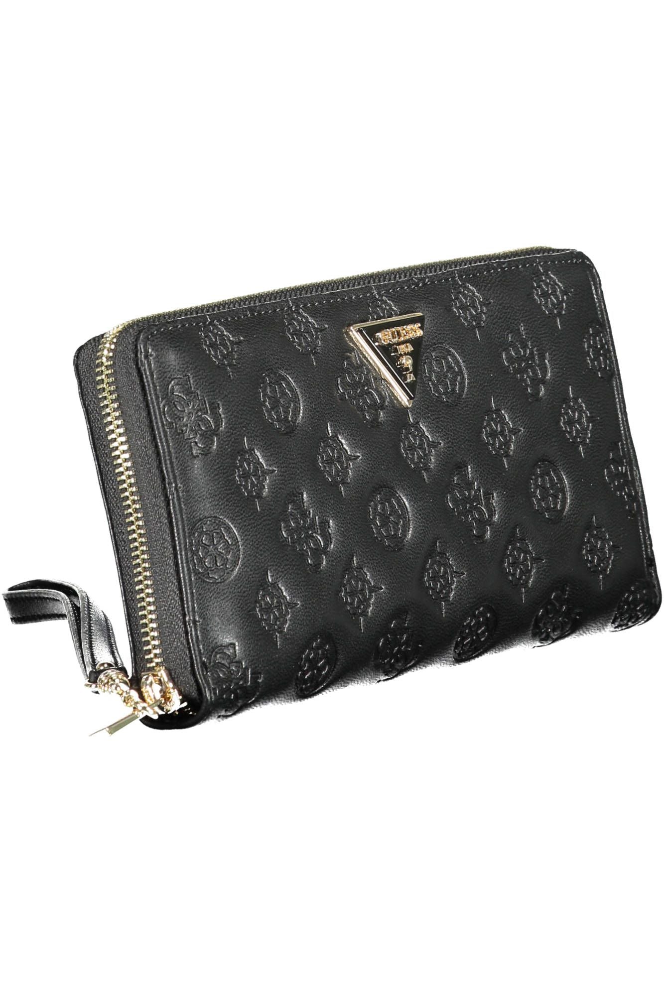 Chic Black Polyurethane Wallet with Contrasting Details