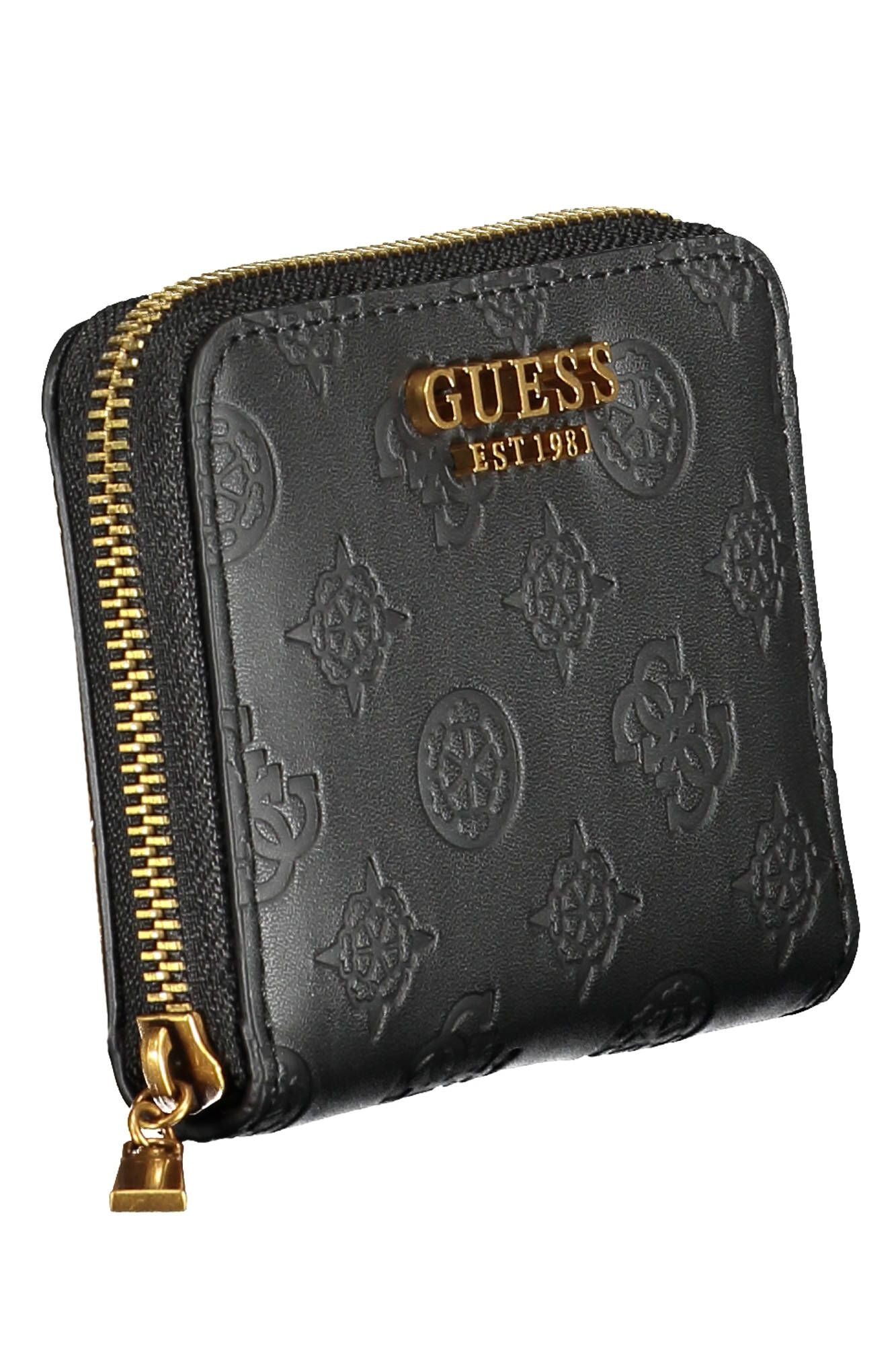 Chic Black Polyurethane Wallet with Logo Detail