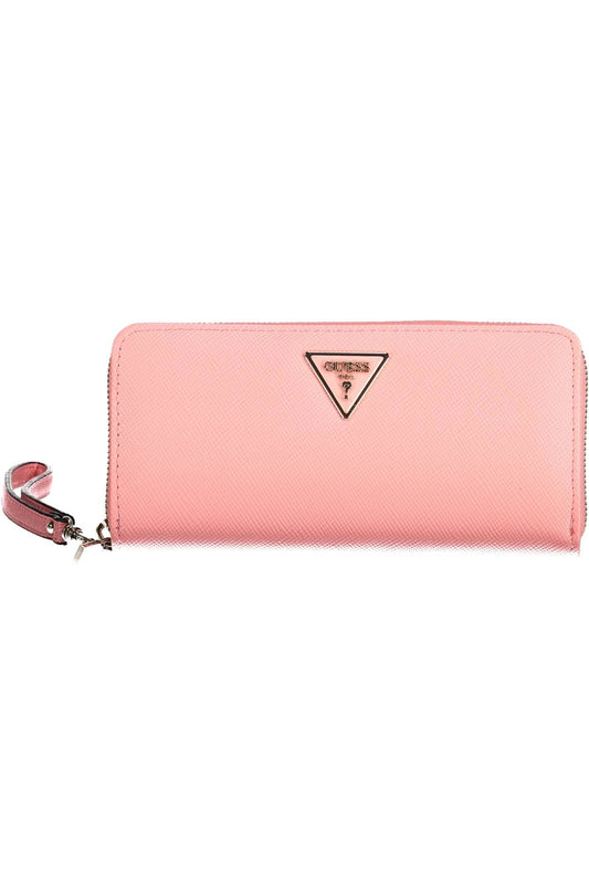 Elegant Pink Polyurethane Wallet with Logo Detail