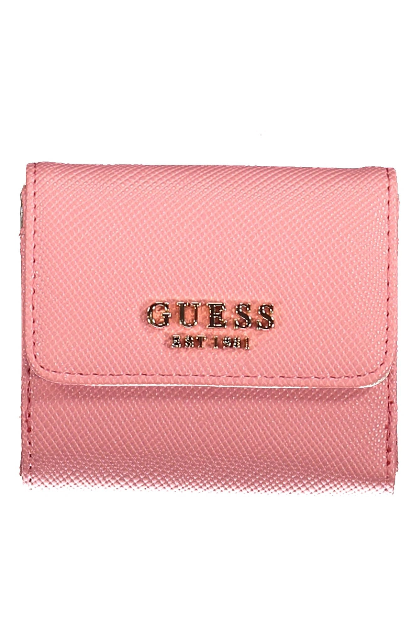 Chic Pink Polyurethane Wallet with Snap Closure