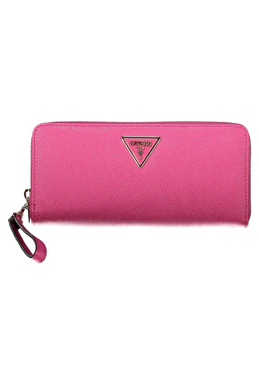 Chic Pink Polyurethane Wallet with Logo Detailing