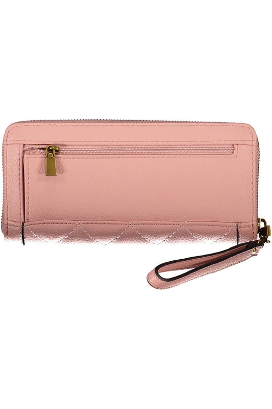 Chic Pink Polyurethane Wallet with Contrast Detail