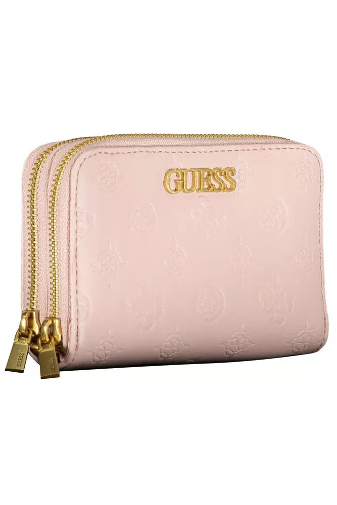 Chic Pink Double Compartment Wallet with Logo Detail