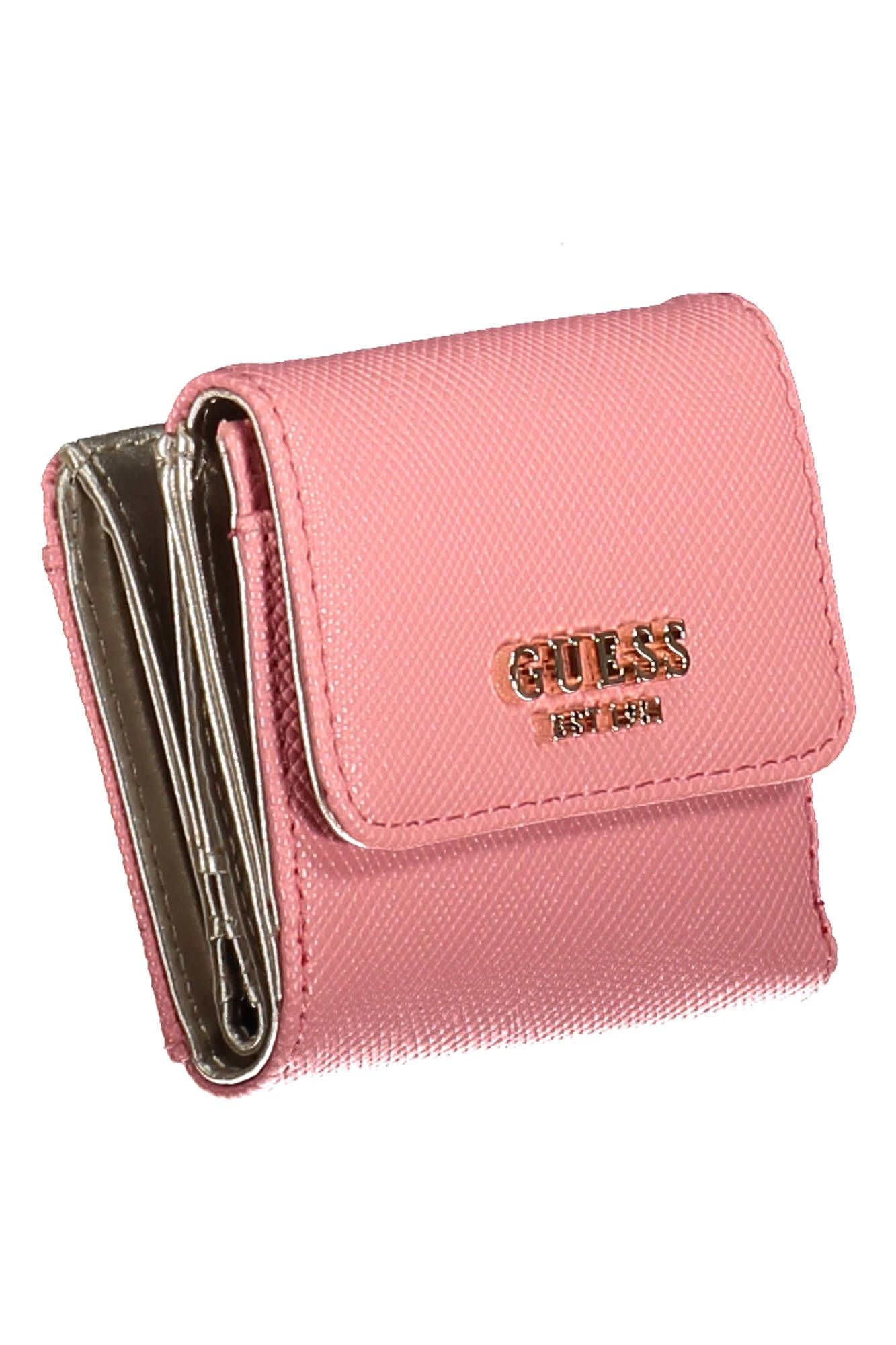 Chic Pink Polyurethane Wallet with Snap Closure