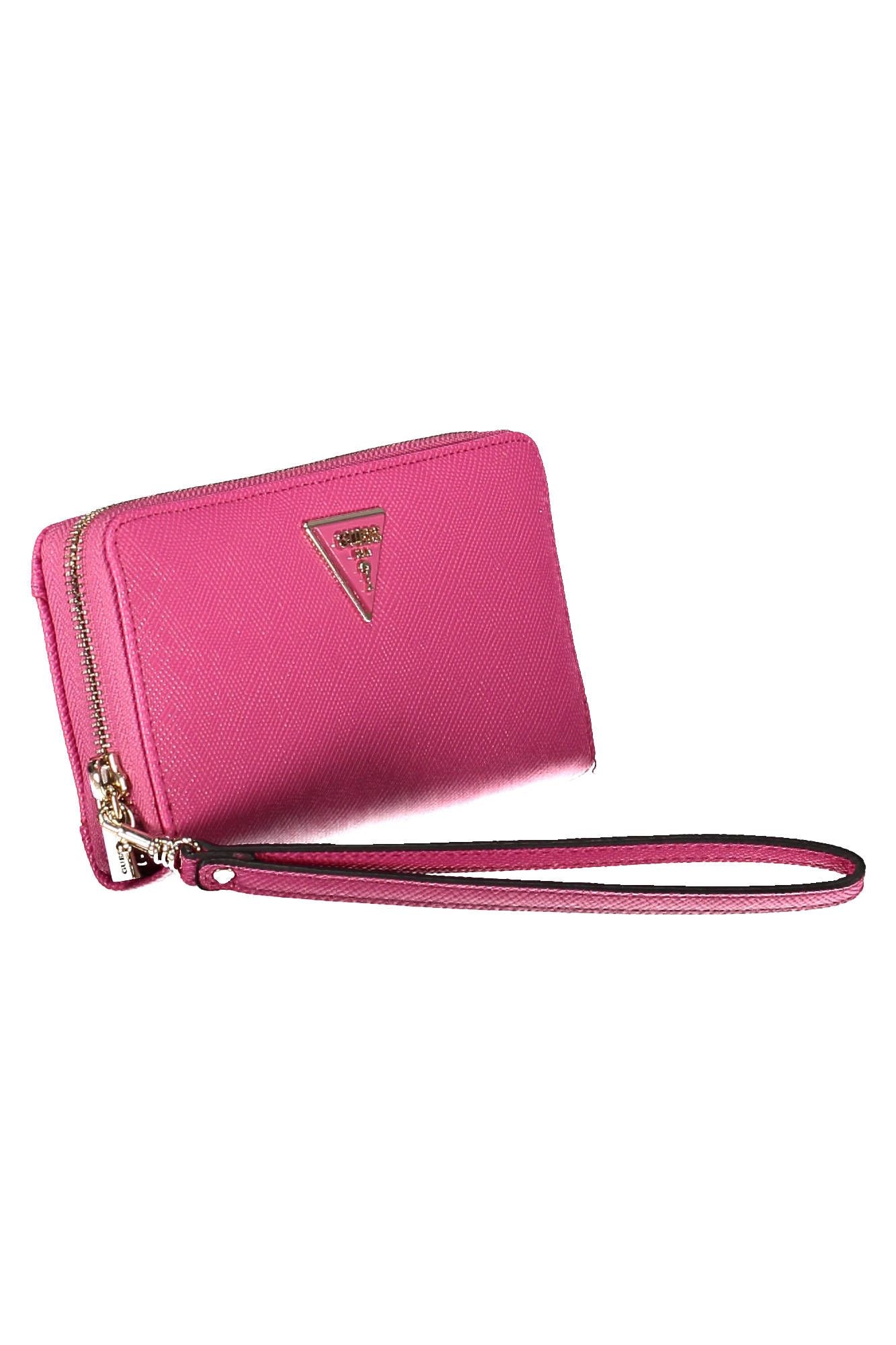 Chic Pink Polyurethane Wallet with Logo Detailing