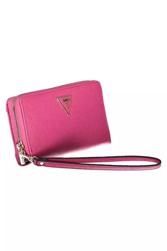 Chic Pink Polyethylene Wallet with Logo Detail