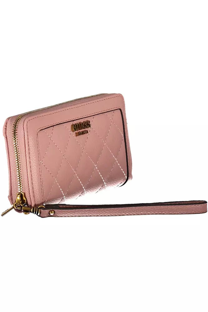 Chic Pink Wallet with Contrast Zip & Logo