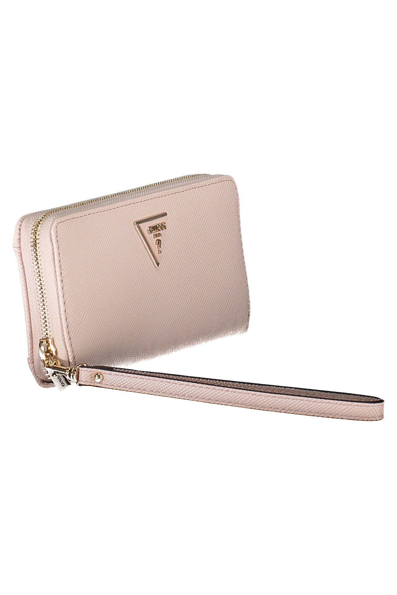 Chic Pink Wallet with Removable Puller and Logo Detail