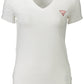 Chic Short Sleeved V-Neck Tee with Logo Print