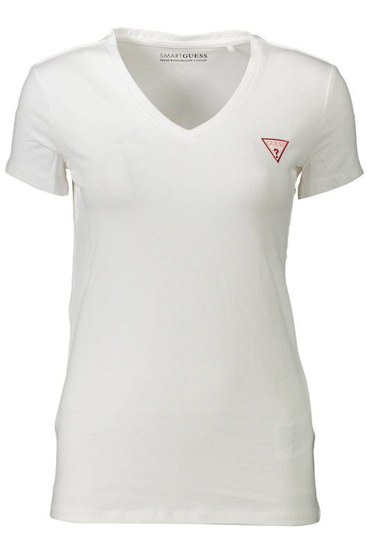 Chic Short Sleeved V-Neck Tee with Logo Print