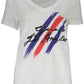 Chic V-Neck White Tee with Logo Applique