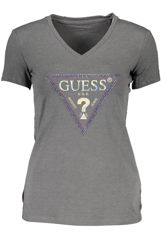 Chic Gray V-Neck Logo Tee