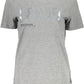 Chic Gray Logo Print Tee with Wide Neckline