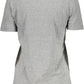 Chic Gray Logo Print Tee with Wide Neckline
