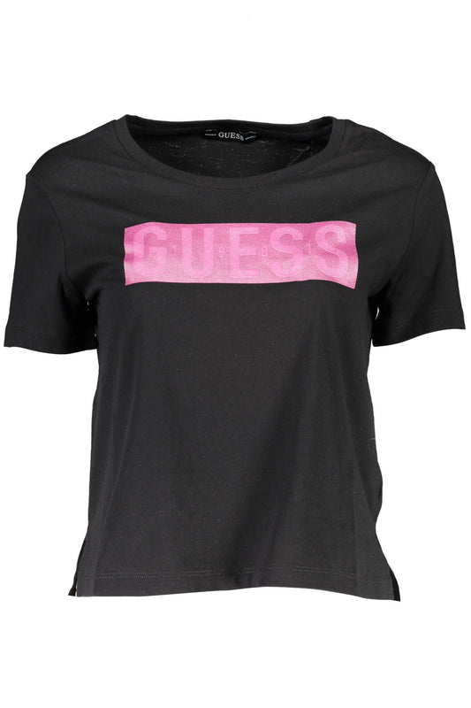 Chic Black Cotton Crew Neck Tee with Logo Print