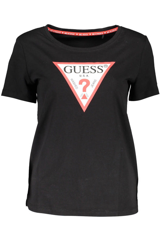 Chic Black Cotton Crew Neck Tee with Logo Print