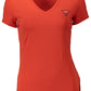 Chic Red V-Neck Logo Tee for Statement Style