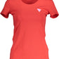 Radiant Red Round Neckline Tee with Chic Print