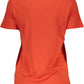 Chic Red Wide Neckline Tee with Logo Print