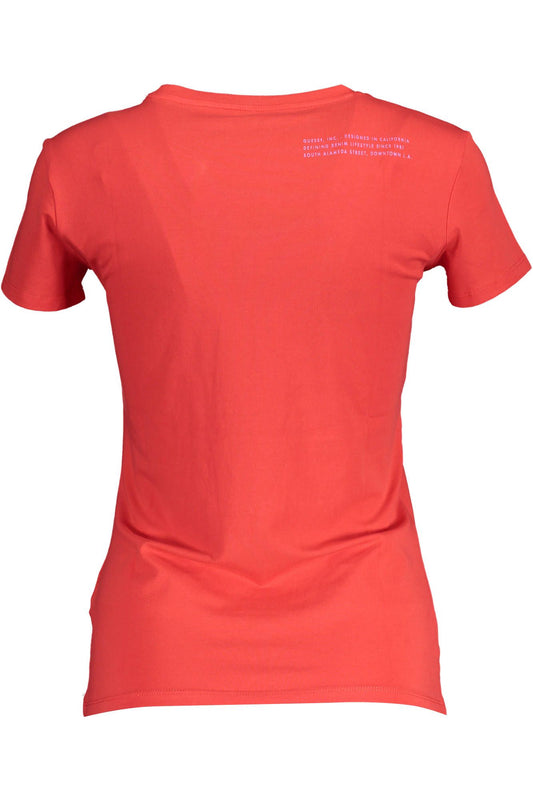 Radiant Red Round Neckline Tee with Chic Print