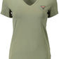 Chic V-Neck Green Tee with Classic Logo