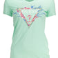 Chic Green V-Neck Logo Tee: Organic Cotton Comfort