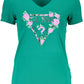 Chic Green V-Neck Tee with Logo Detail