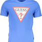 Slim Fit Blue Cotton Tee with Logo Print